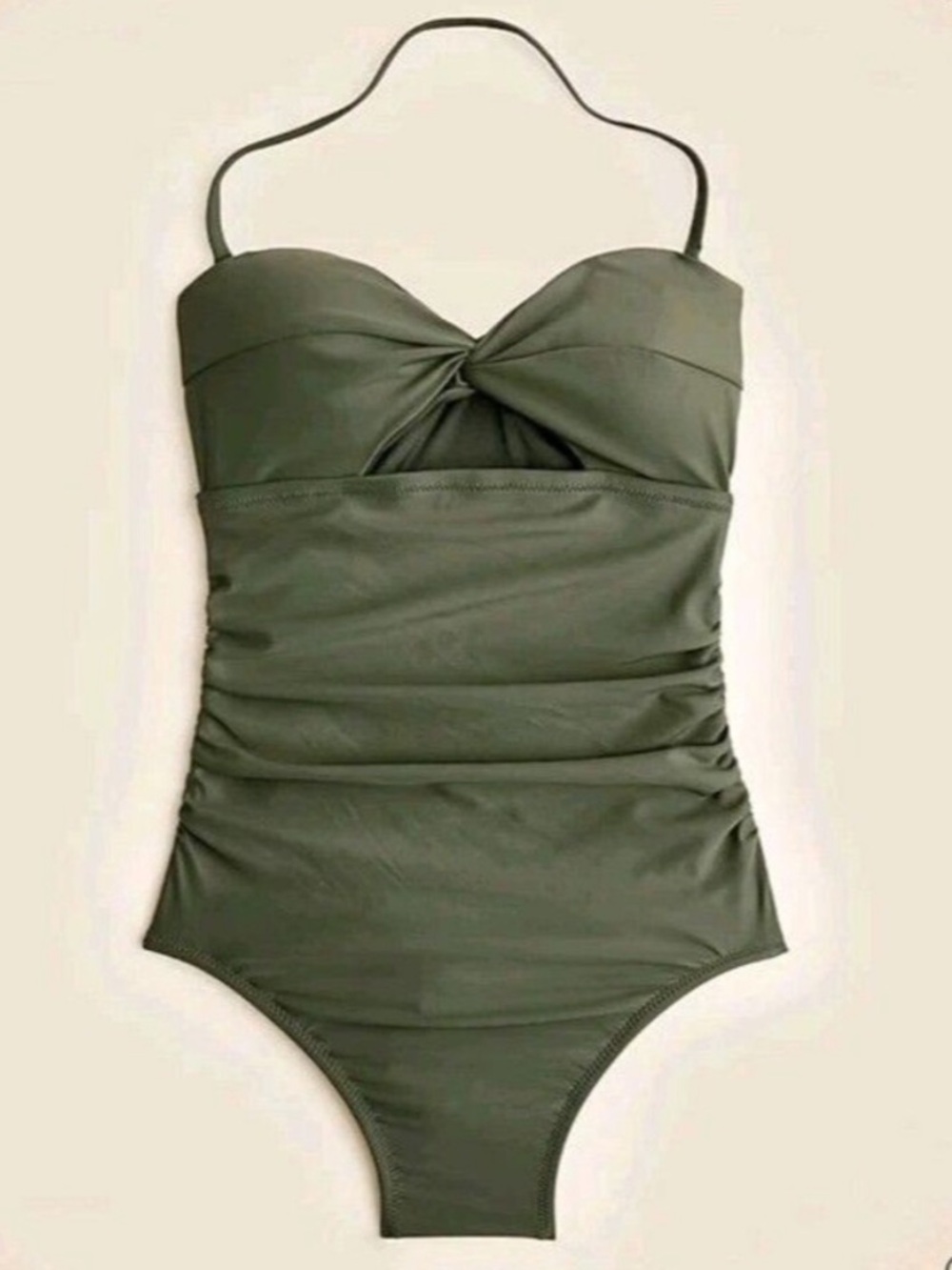 NWT J.Crew Gemma Ruched Bandeau Cutout One Piece Swimsuit Green Size 0